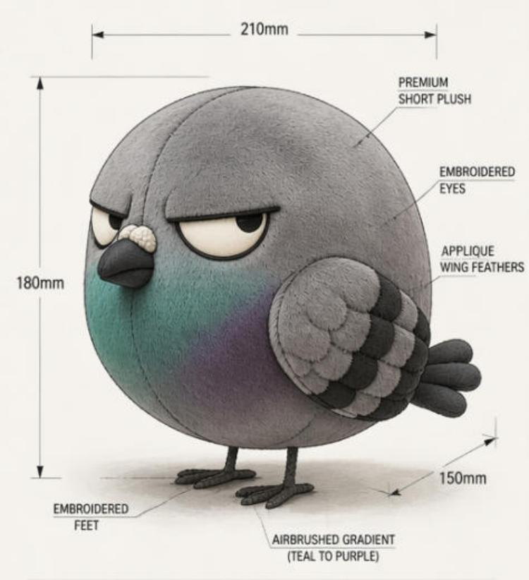 Chubby Judgmental Pigeon Plush Toy