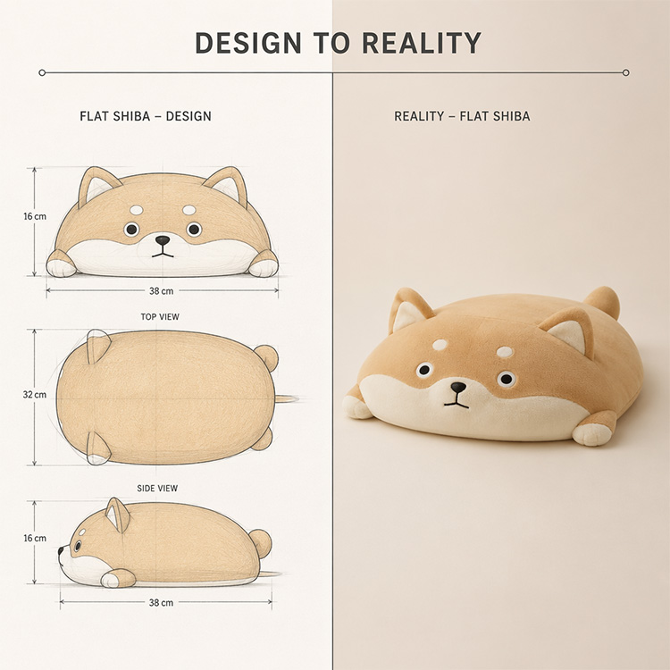 Flat Shiba Inu Cuddle Plush Pillow