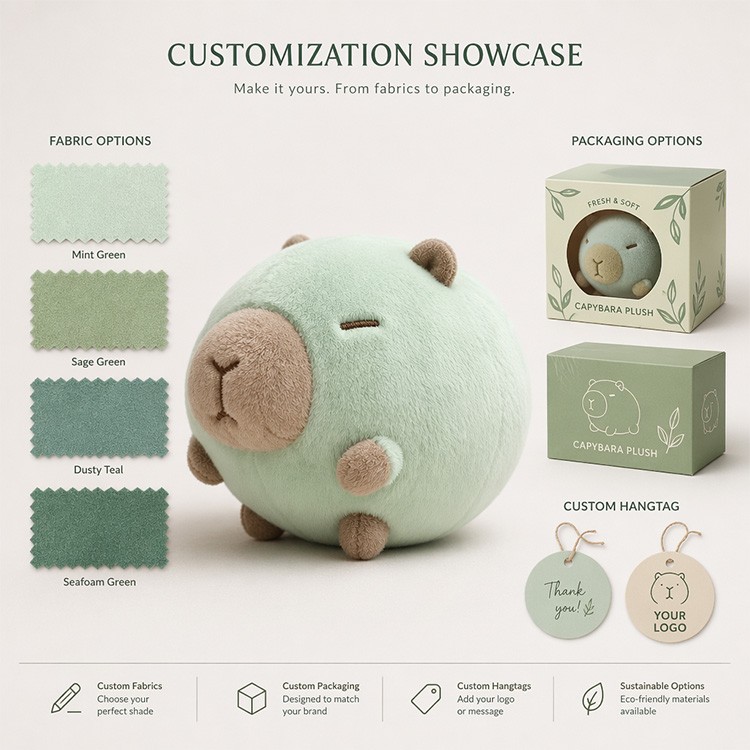Mint Green Round Capybara Plush Cuddle Pillow