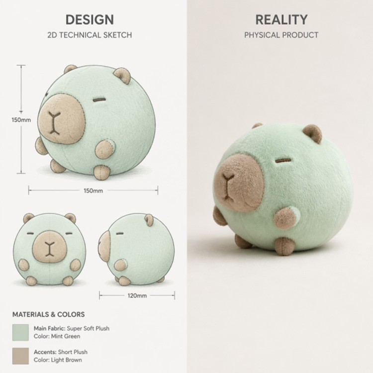 Mint Green Round Capybara Plush Cuddle Pillow