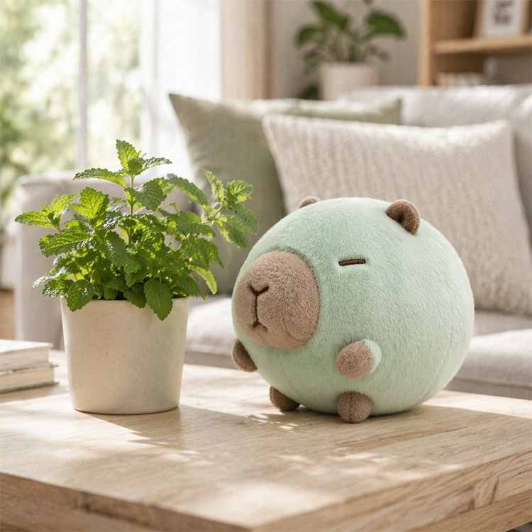 Mint Green Round Capybara Plush Cuddle Pillow