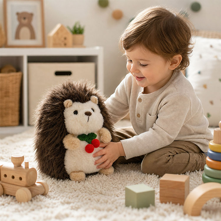 Hedgehog Stuffed Animal with Apple